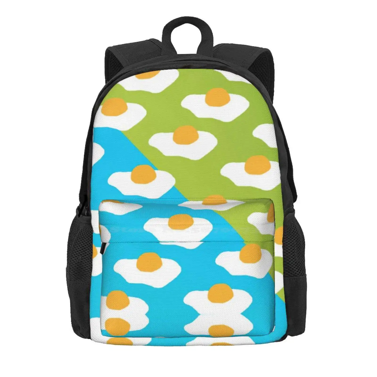 Eggsellent (Blue + Green) Hot Sale Schoolbag Backpack Fashion Bags Eggsellent Excellent Blue Green Breakfast Food Pattern Sunny