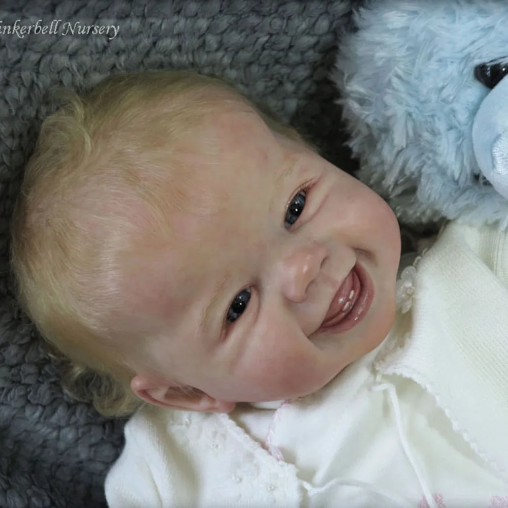 24 Inches Blank Vinyl Reborn Doll Kit Kenzie Smile New Face Toddler Doll Molds Unpainted Doll Parts With Cloth Body & Blue Eyes