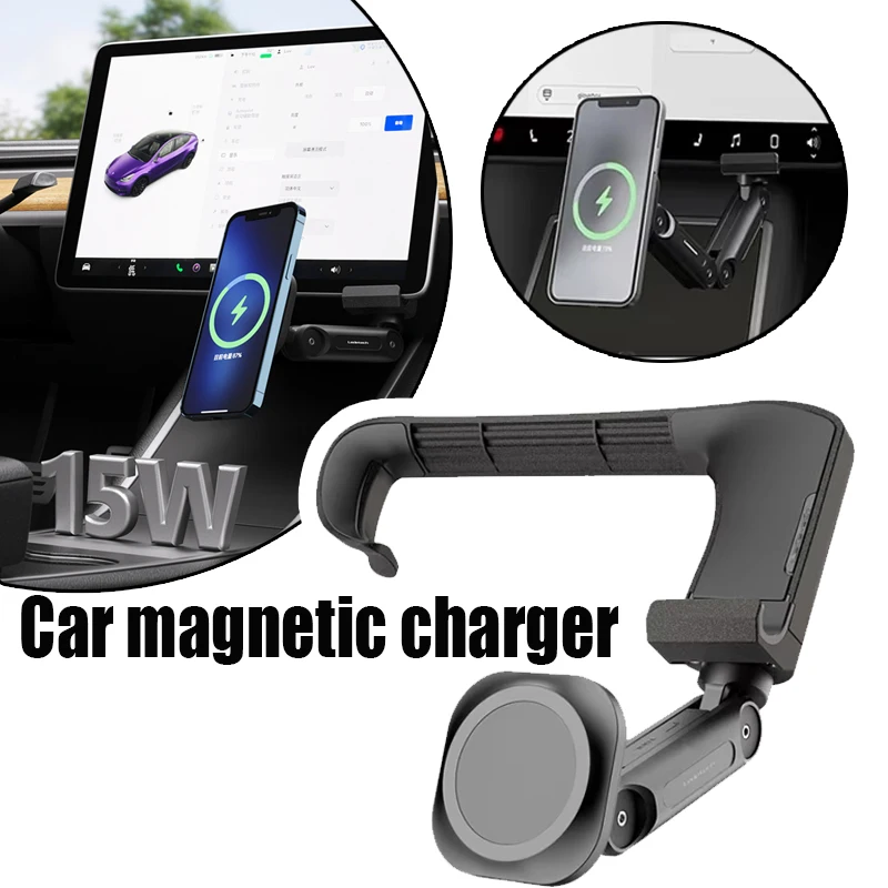 Braço de extensão do suporte do telefone móvel adequado para tesla modelo 3/y sem fio 15w carregamento rápido carro carregador sem fio magnético