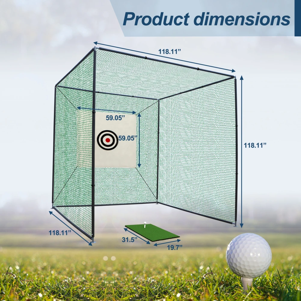 Golf Cage Net Hitting Cage With Frame And Netting Enclosure Target Cloth And Swing Practice Mat For Indoor Outdoor