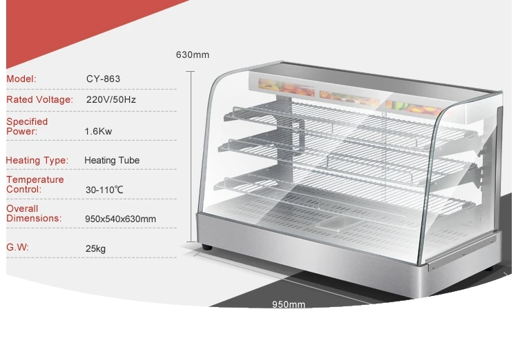 Heated Display Cabinet Pie Warmer Hot Food Showcase Fried Chicken Food Display Cabinet