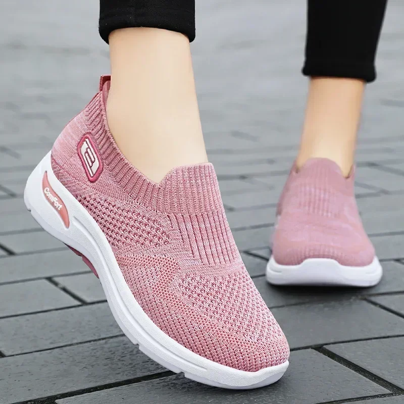 Women\'s summer new single shoes one-pedal soft-soled middle-aged and elderly lazy shoes casual breathable mother shoes