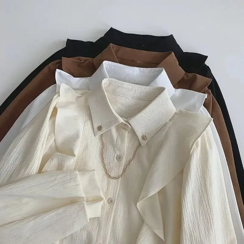 

Edible Tree Fungus Chain Polo-Neck Long Sleeve Single Breasted Women's Blouse Shirt Elegant Female Clothing Tops 2025 Fashion