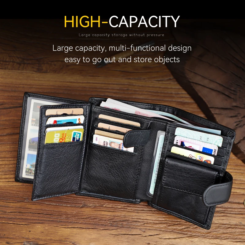 Men Genuine Leather Wallet Business Purse Storage Card Holder Transparent Windows Bank Note Coin Compartment Purse