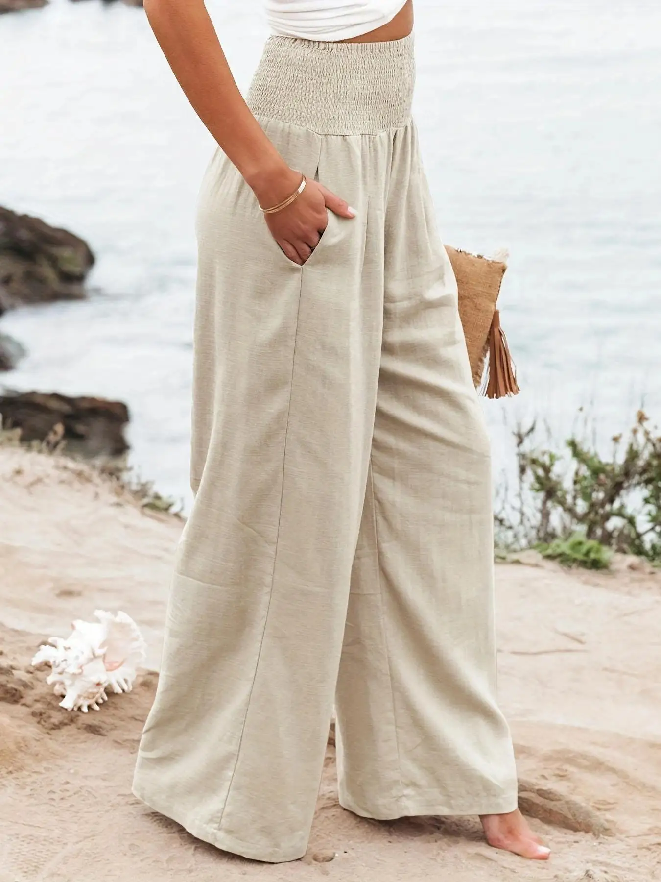 2024 New Spring and Summer Cross-border Women's Casual Pants Casual Style Cotton Do Old Mid-waist Ladies Pants for Outside Wear