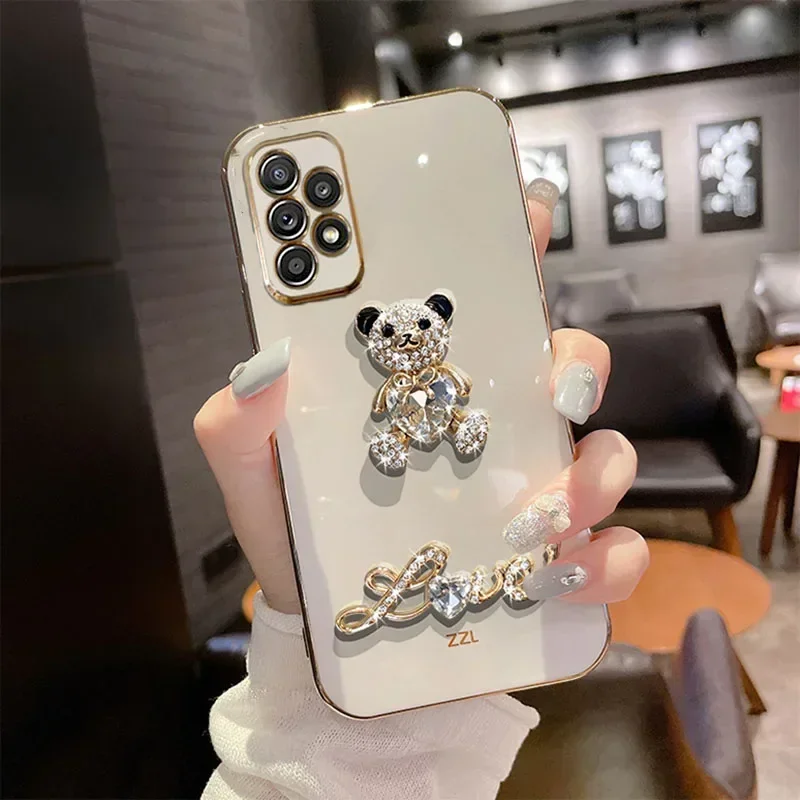 

Luxury Electroplating Shining Heart Bear Rhinestone Soft Case Capa For Samsung GalaxyS24 S25 Plus S21 S22 Plus 23 Ultra Cover