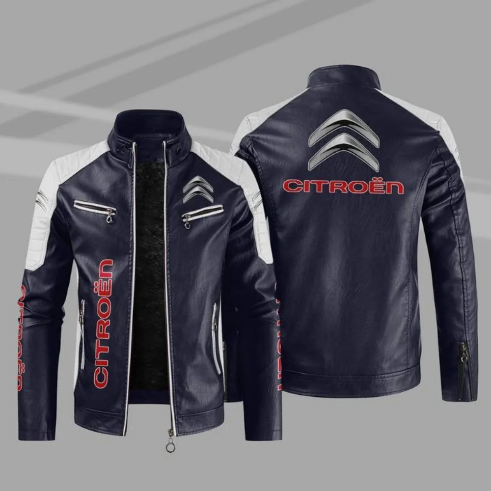 Nowa męska kurtka zimowa ze skóry PU Brp Citroen Logo Fashion Motorcycle Bomber Zipper Jacket Outwear Keep Warm Male Coat