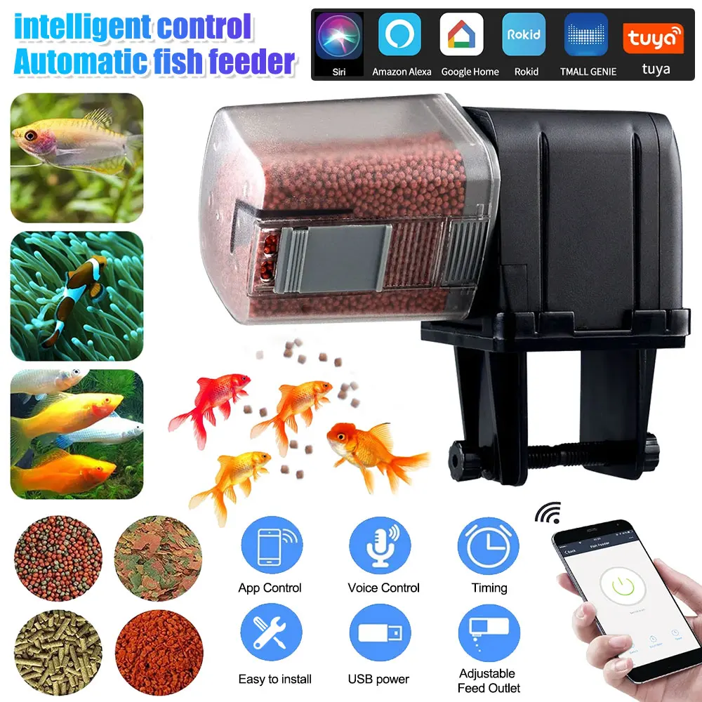 Automatic Aquarium Fish Tank Feeder Timing/Wifi Wireless Smart Phone speech sound Remote Control fish food Distributor