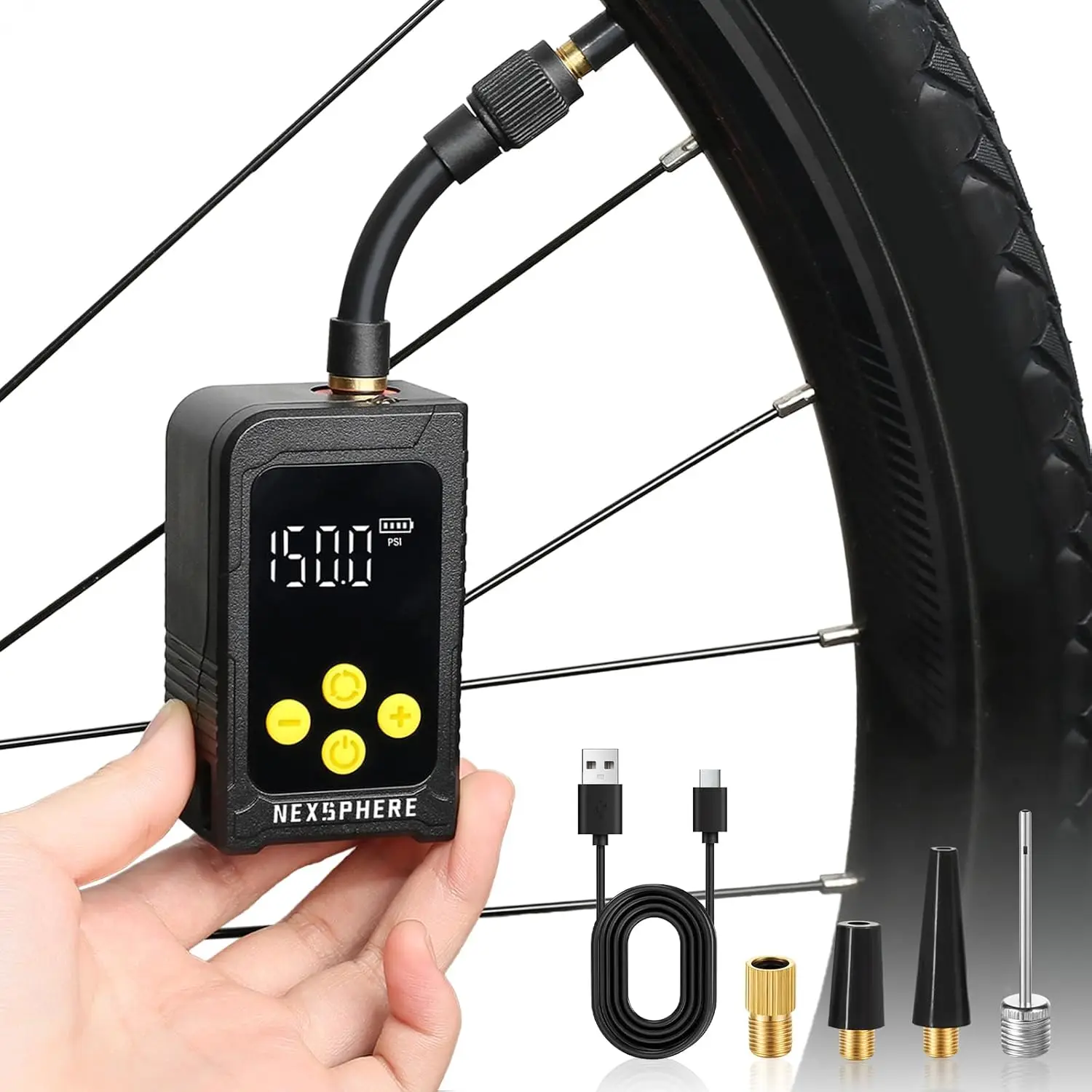 

Mini Bike Tire Pump, 150 PSI, Fast Inflate with Gauge, Portable Air Pump for Mountain, Road, E-Bike, Ball