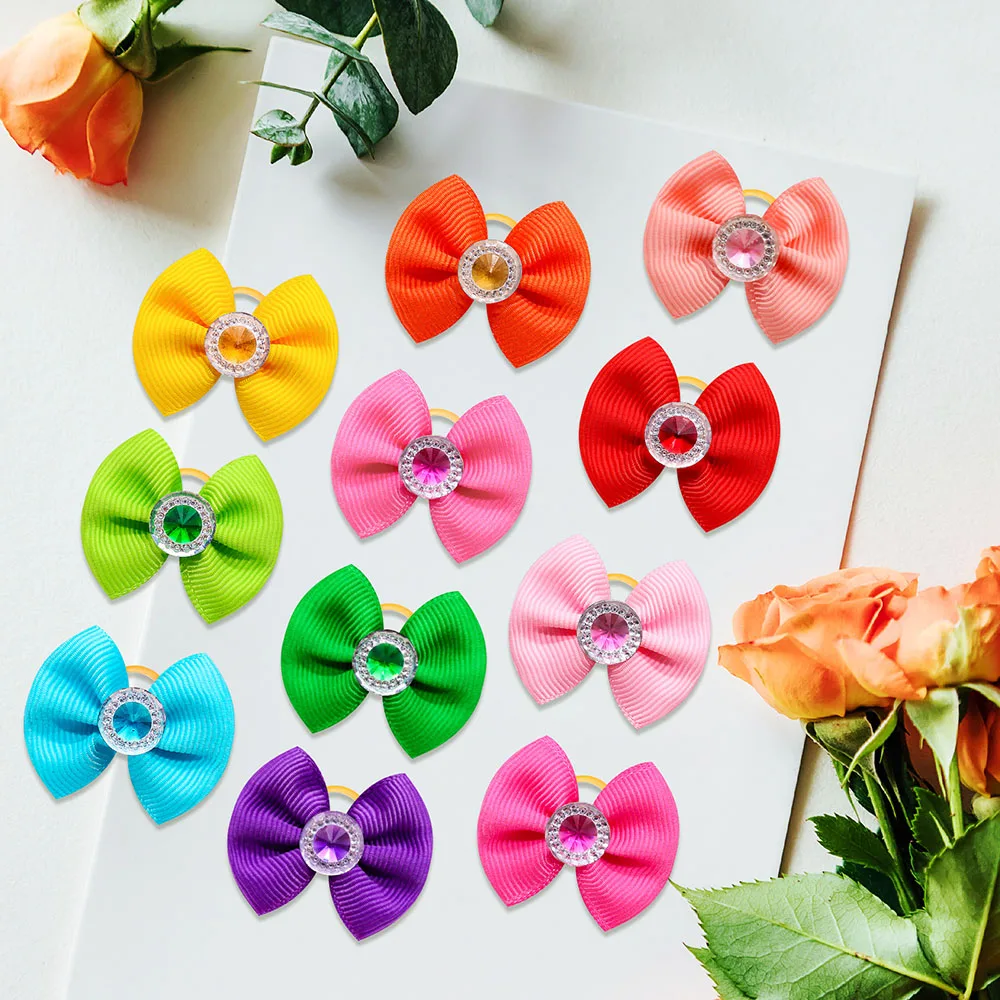 20pcs Dog Grooming Hair Bows Dog Bows Mix Colours Small Dog Accessories Solid Dog Hair Rubber Bands Pet Headwear Pet Supplier