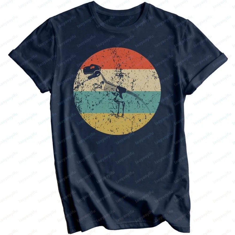 Retro Dinosaur Skeleton Paleontology TShirt Casual Fashion Loose Harajuku Y2K Man Clothing Cotton Short Sleeve Women Streetwear