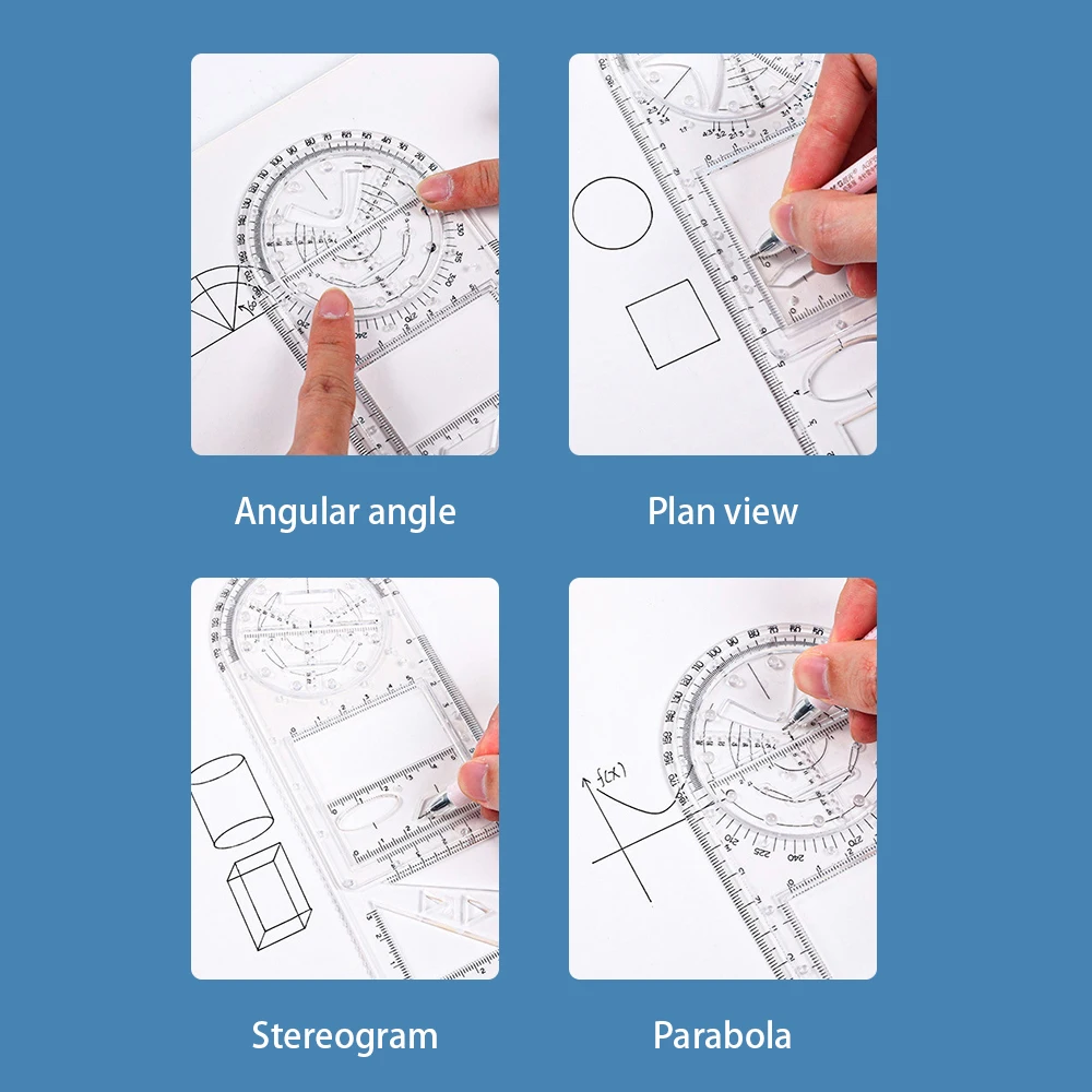 Imagem -05 - Régua Geométrica Multifuncional Modelo de Desenho Ferramenta de Medição Réguas Rascunho Plástico Material Escolar e de Escritório