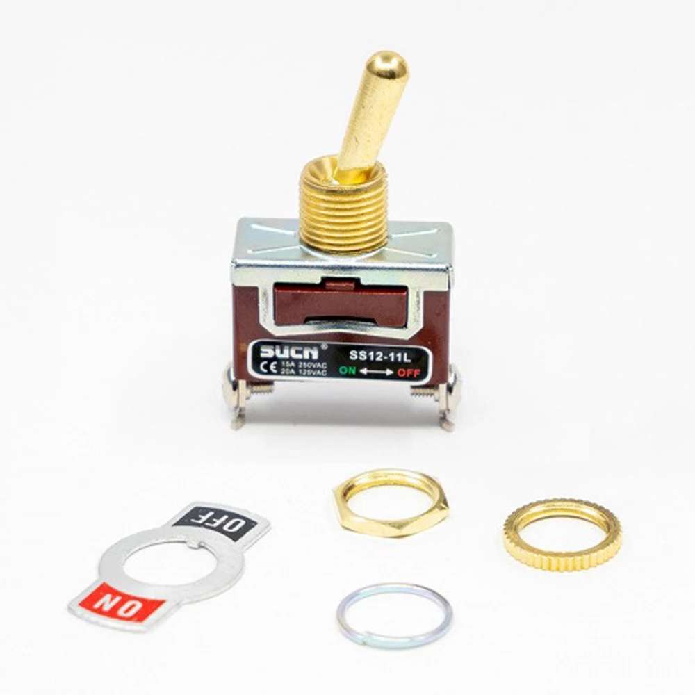 1/2 Stück SS12-11L Messing-Kippschalter Selbstverriegelnder Typ 125V 20A/250V 15A 2-Gang 2-Pin 1NO Kippschalter Schreibtischlampen-Zubehör