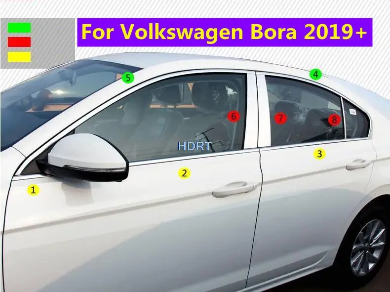 For Volkswagen Bora Jetta A5 Vento 2019 + Car Style Sticker Garnish Pillar Stainless Steel Window Middle Strip Trim Frame Hoods