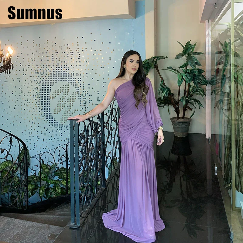 Eleganckie, proste, fioletowe suknie wieczorowe Sumnus, z jednym ramieniem, plisowane, na formalne okazje, suknie wieczorowe, szyte na miarę.