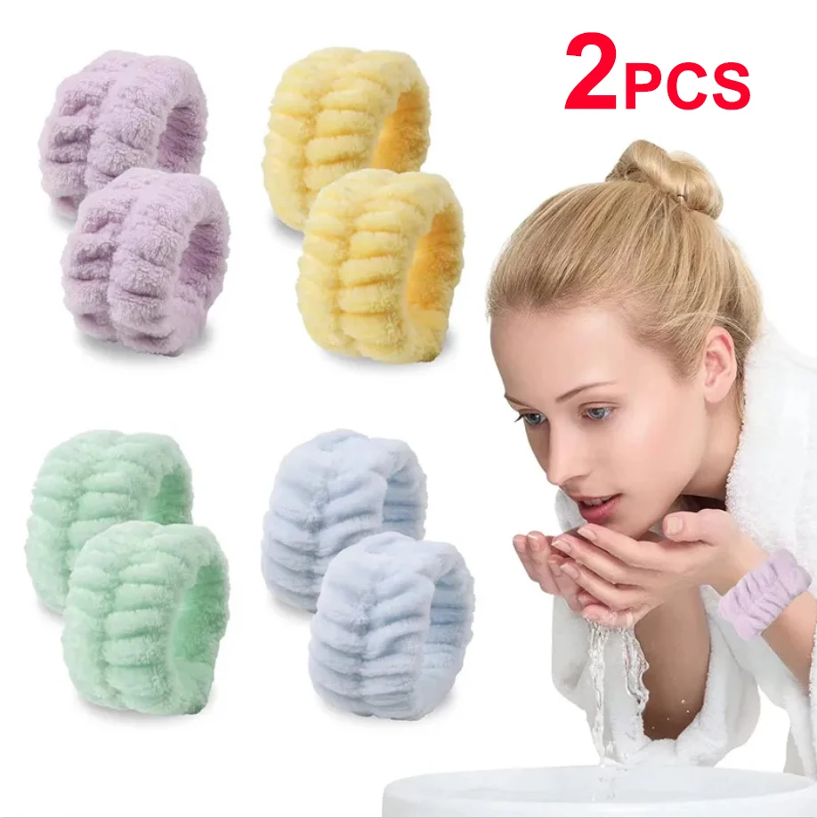 2PCS Reusable Spa Wrist Washband Soft Microfiber Towel Wristbands For Washing Face Women Girl Yoga Running Sport Wrist Sweatband