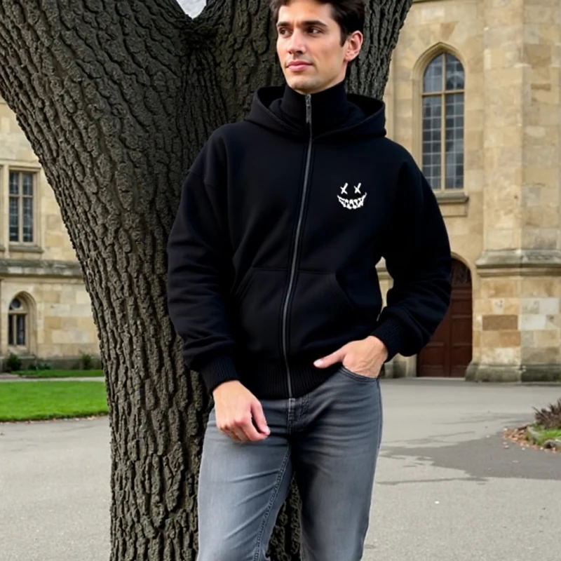 

2025 Men's printed zipper hooded long-sleeved sweatshirt Sweatshirt Casual Harajuku men's pocket design double-hat men's top