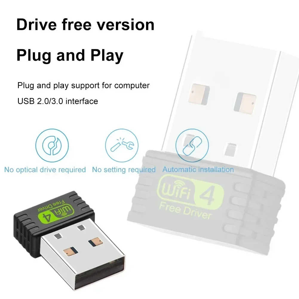 2.4GHz Mini USB WiFi Adapter 150Mbps การ์ดเครือข่ายไร้สายเสาอากาศในตัวไดรฟ์ฟรี USB Dongle Wi-Fi Adaptador สําหรับ PC แล็ปท็อป