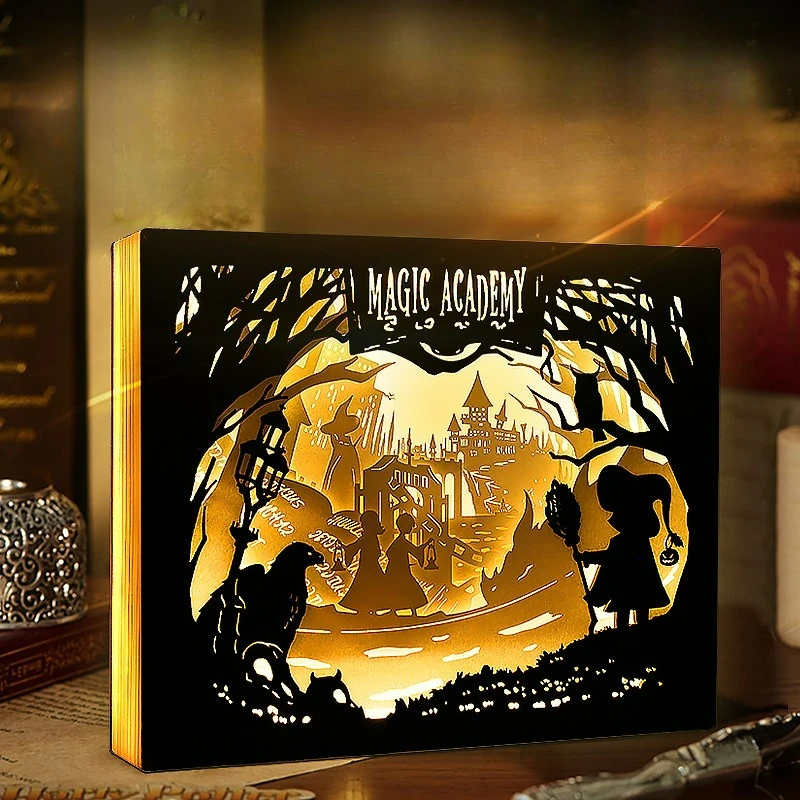 Creative Halloween Commemorative Gifts Home Decorations Tabletop Ornaments Magic Academy 3D Three-dimensional Paper Carving Lamp