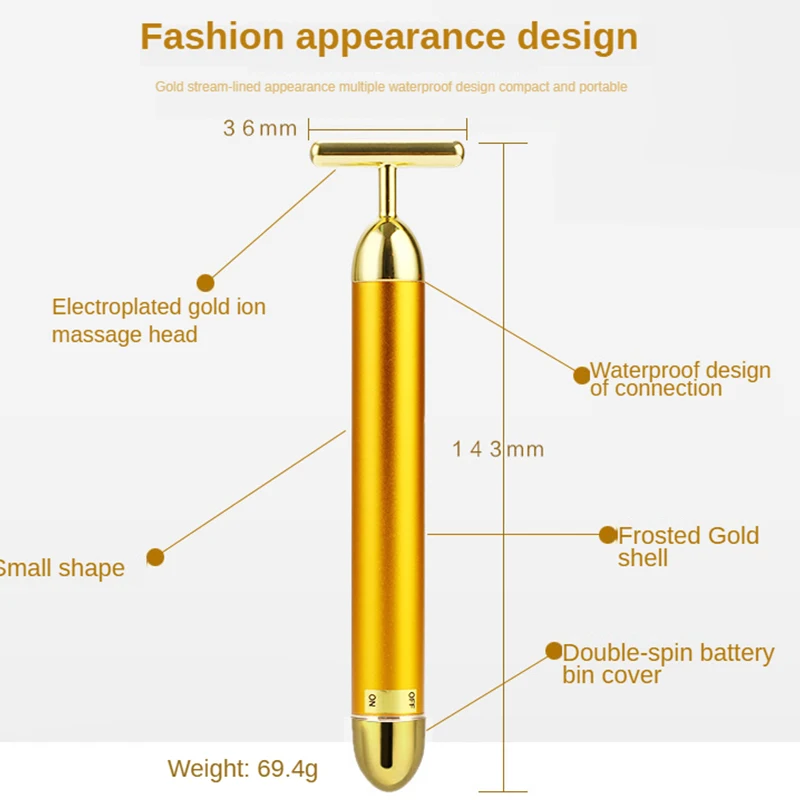 Barre de miles en lub 24K, Rouleau de Énergie, Forme T, Lifting du Visage, Vibration par Impulsion, Raffermissement, Outils de Én