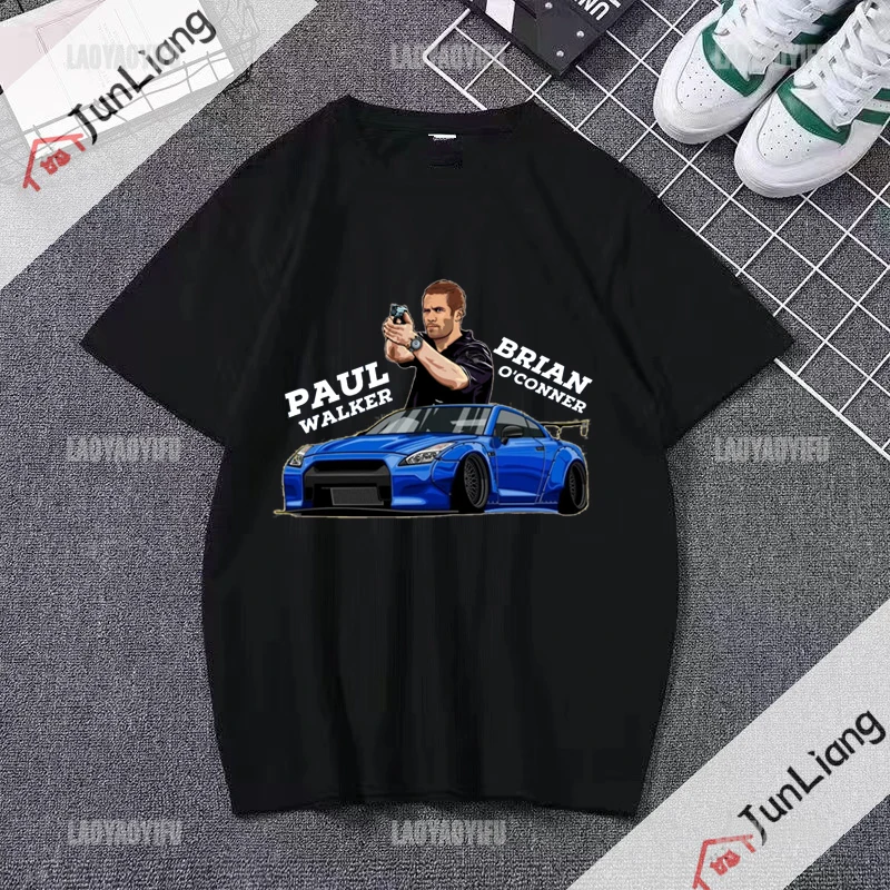 Paul Walker Women's T-shirt Fast and Furious Streetwear Retro Harajuku Y2k Clothing Tops Men Graphic Shirts Funny Short Sleeved