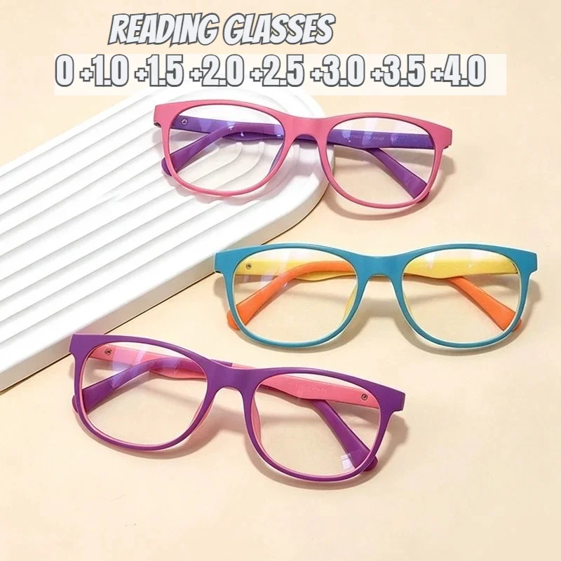 Fashion Ladies Presbyopia Glasses Two Color Dopamine Frame Blue Light Blocking Diopters 0 To 400 Lightweight Reading Eyeglasses