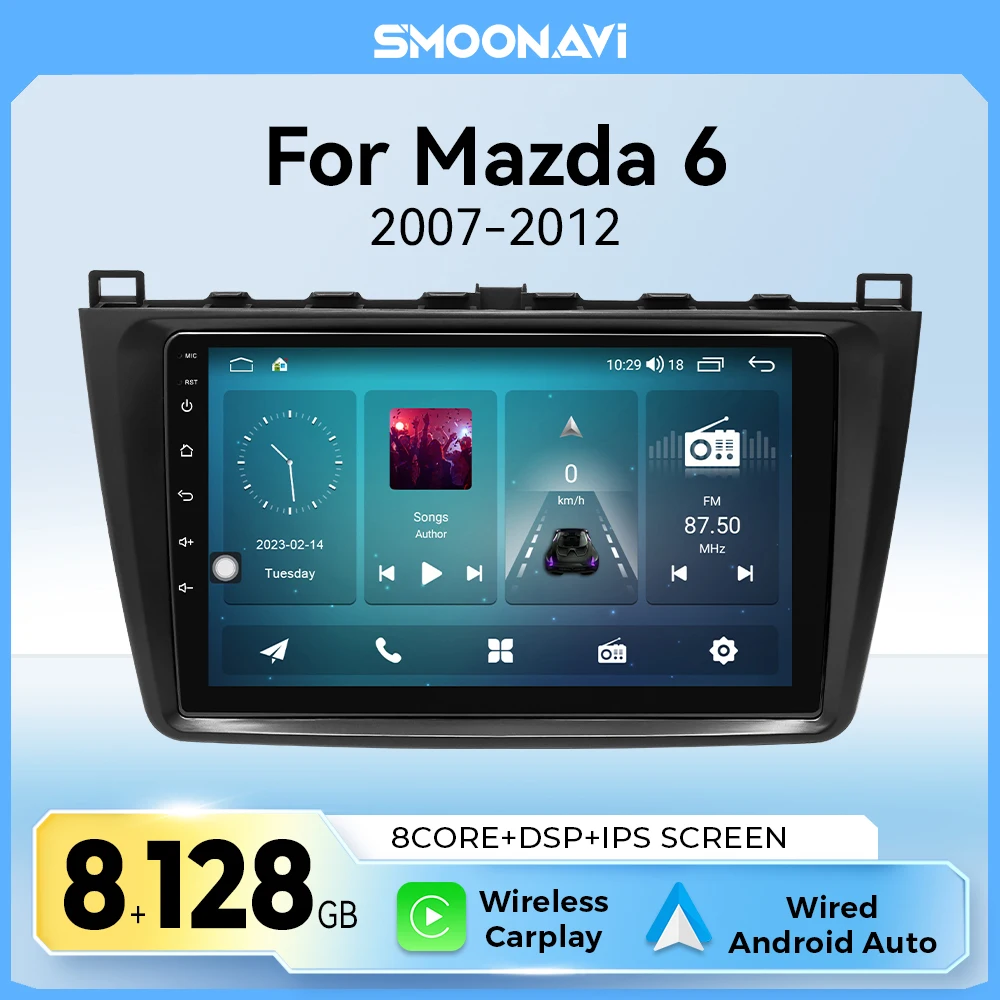 8GB 128GB Wireless Carplay 2 Din Android 12 Car Radio For Mazda 6 GH 2007-2012 Multimedia 4G Wifi GPS Autoradio Navigation DSP