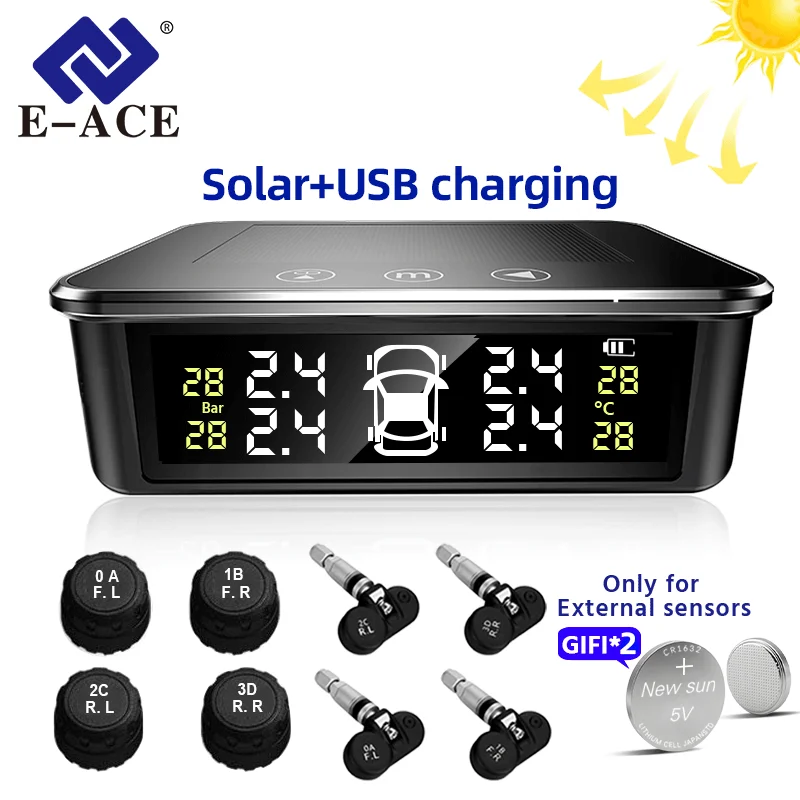 ACCEO Solar TPMS Touch 8 Bar 4 Sensors car tire pressure monitoring system electronic devices smart alarm systems sensor smart