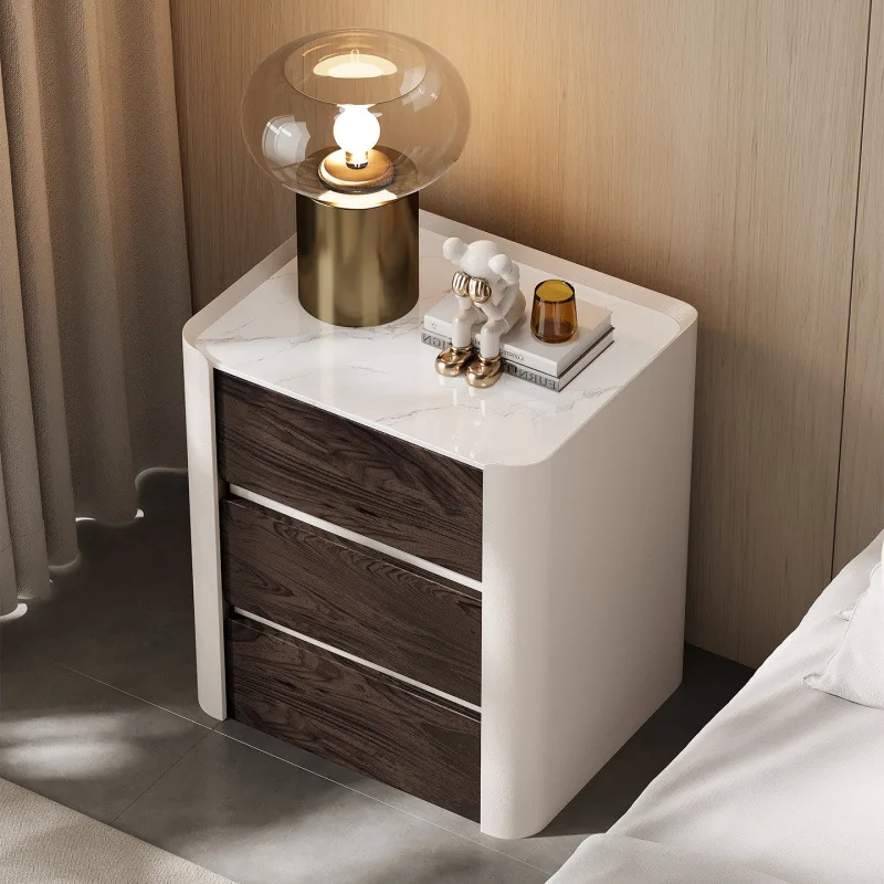 

Slate bedside simple modern bedroom light luxury high-end feeling bedside minimalist solid wood small locker