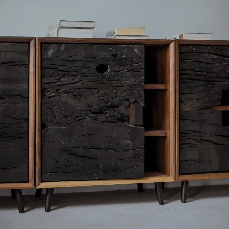 For Solid Wood Entrance Side Cabinet Tea Storage Bedside Table Modern Simple Wabi Sabi Style Creative Home Decor Furniture