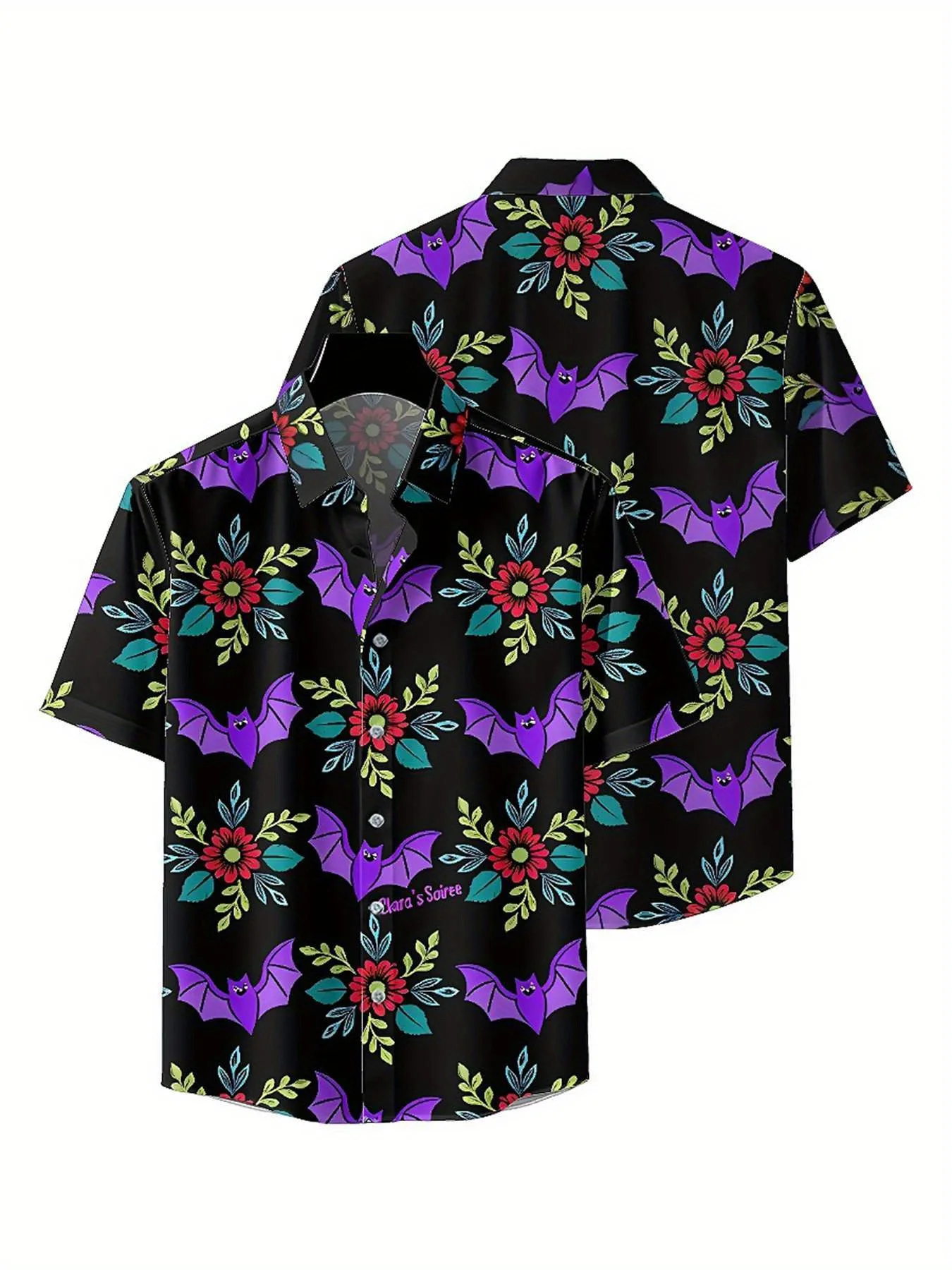 Men's Plus Size Hawaiian Shirts Halloween Bat Flower pattern,Premium Comfort Youth Clothes,Streetwear Y2K Tops