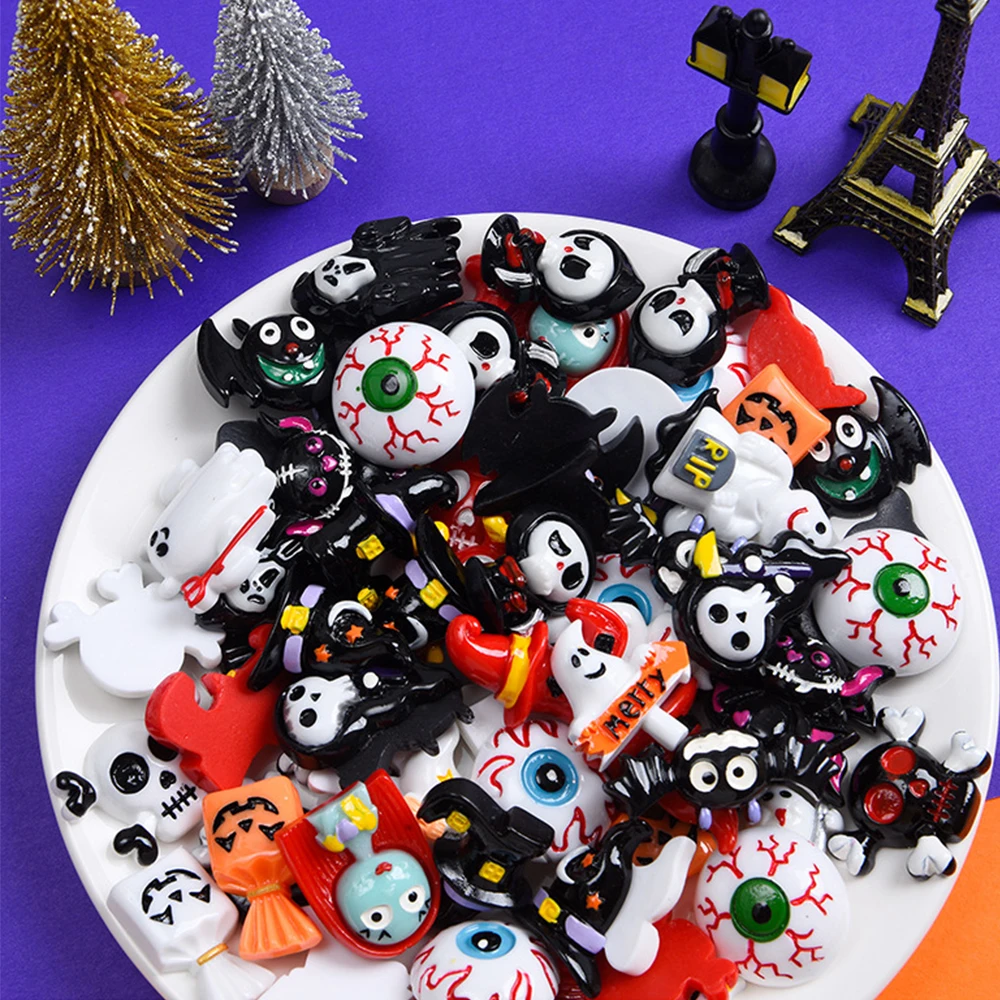 10PCS 2023 Halloween New Series Resin Flat Back Cabochons For Hairpin Scrapbooking DIY Jewelry Craft Decoration Accessories