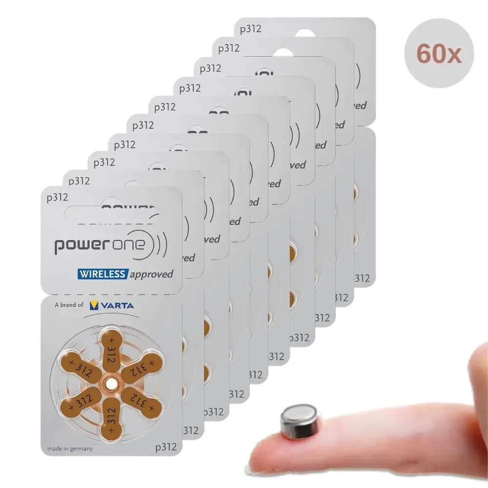 PowerOne P312 Hearing Aid Batteries 60PCS/10 Cards 1.45V 312 312A A312 PR41 Zinc Air Battery For BTE CIC RIC OE Hearing Aids