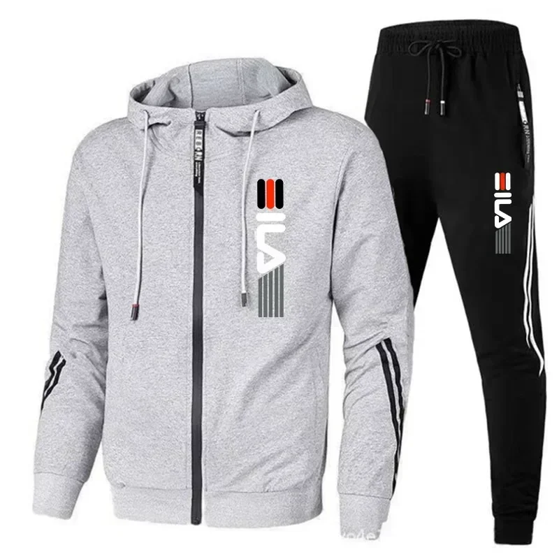 Sudadera con capucha y pantalones de chándal para hombre, conjunto de 2 piezas con cremallera, traje de Jogging deportivo informal diario, Tops o