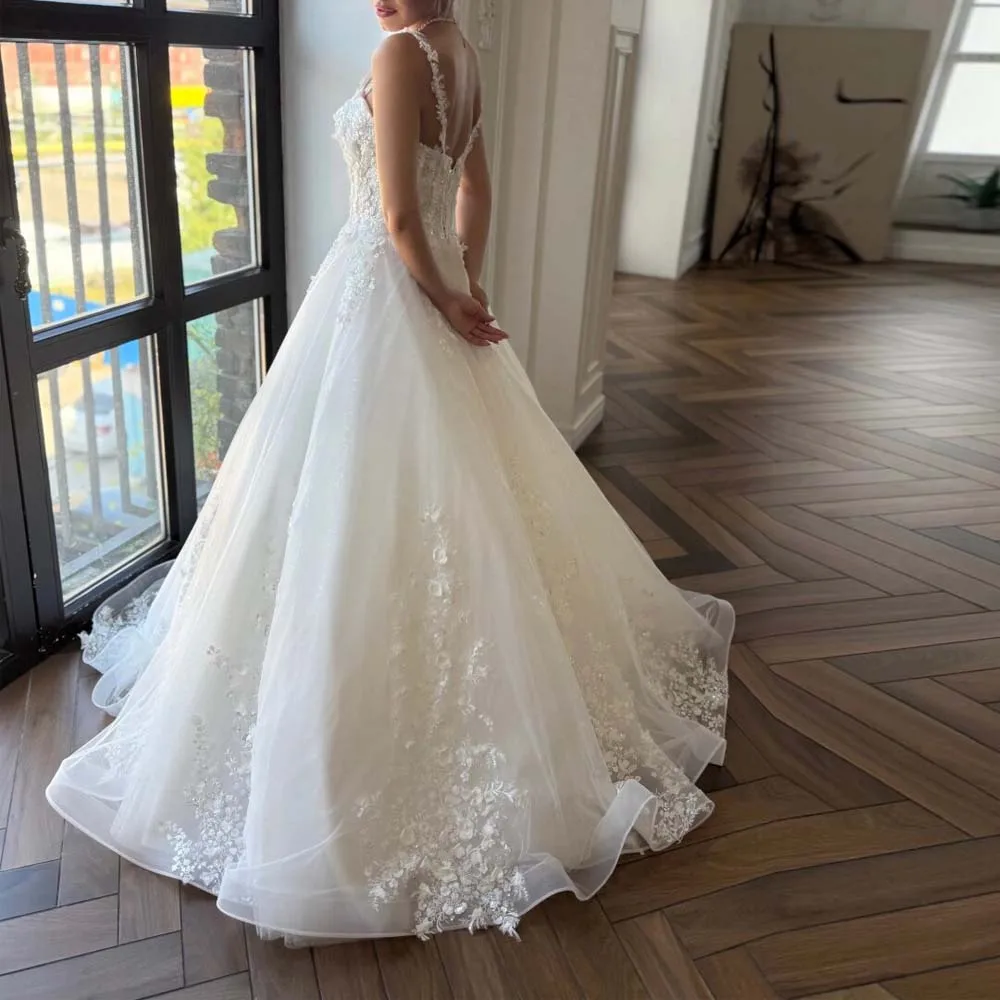 Suknia ślubna z koronki haftowanej na zamówienie, z odpinanymi rękawami, na ramiączkach spaghetti, biała suknia ślubna, vestidos en liquidación envío