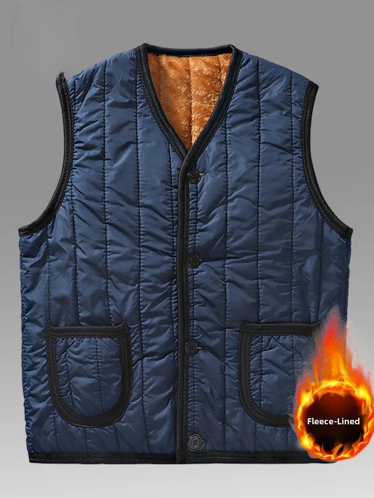 

Rn Men's Fce Lined ort Vest Winter Warm Inner Wear oulder Pad Decorated Stand Fit Button Decorated Home Clothes