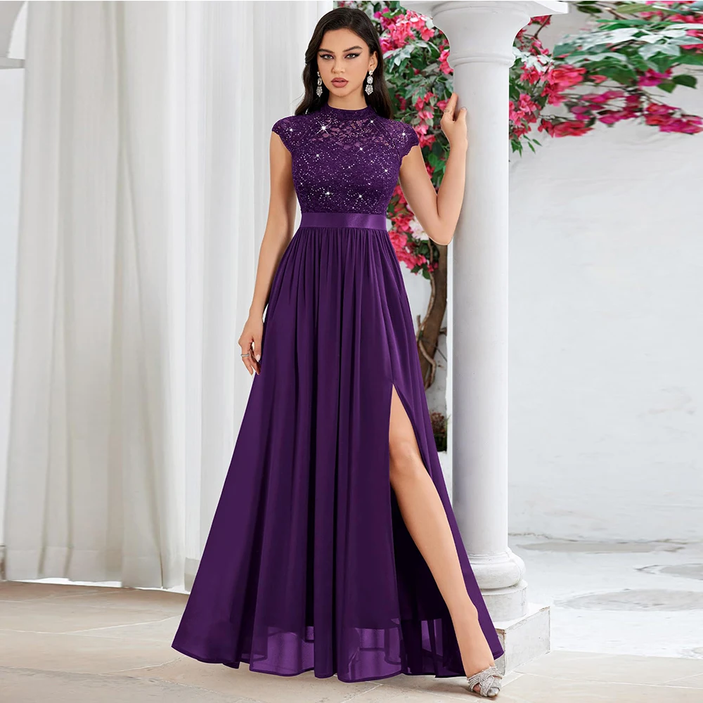 

Изысканное платье для матери невесты по индивидуальному заказу, женское элегантное кружевное контрастное шифоновое платье с пайетками и разрезом, вечернее платье макси