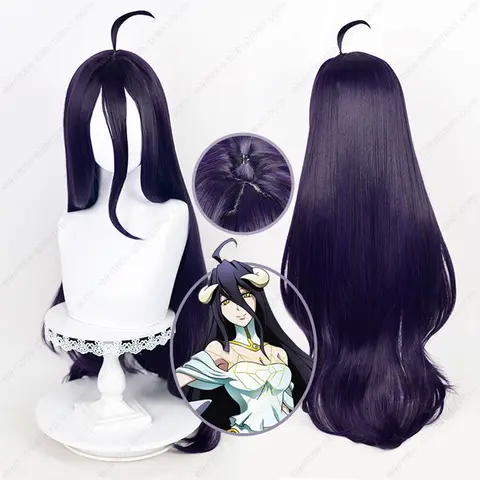 Anime Albedo Cosplay Peruk 100cm Lång Rak Mörklila Svart Peruk Värmebeständigt Syntetiskt Hår Halloweenfest 10 best sales albedo peruk - №3