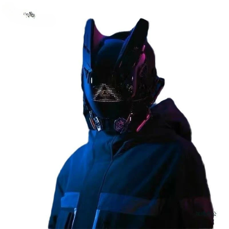 

Cyberpunk helmet mask led rhythm technology sense comic show cos luminous face mask jumping disco shooting props