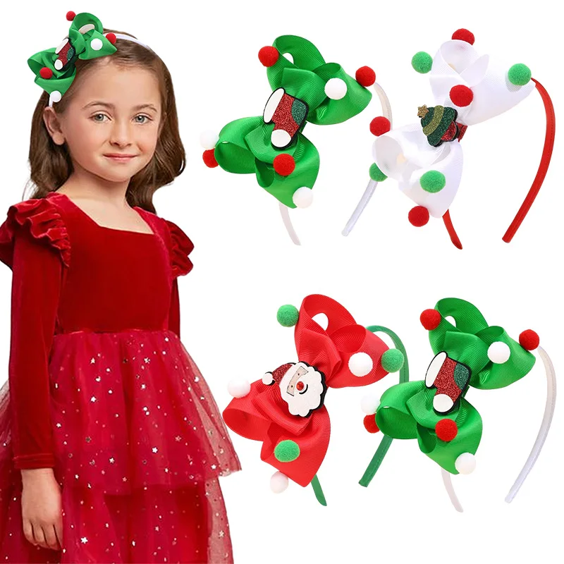 Oaoleer süße Mädchen Weihnachten Haar bänder niedlichen Weihnachts baum Plüsch Ball Stirnband Kinder Kopf bedeckung Haar Reifen Party Baby Haarschmuck