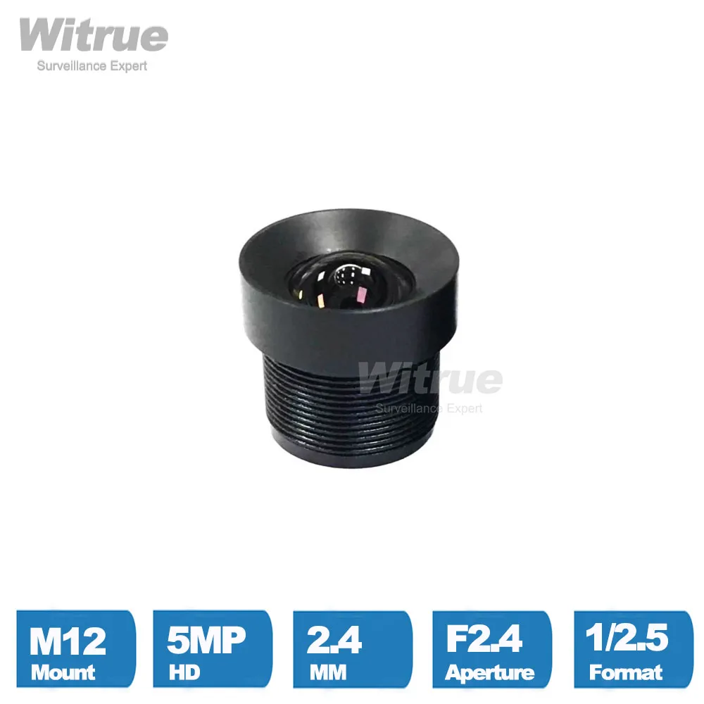 Witrue No Distortion Lens HD 5MP M12 Mount 2.4MM F2.4 1/2.5 with 650nm IR Filter for Drone and Security Cameras