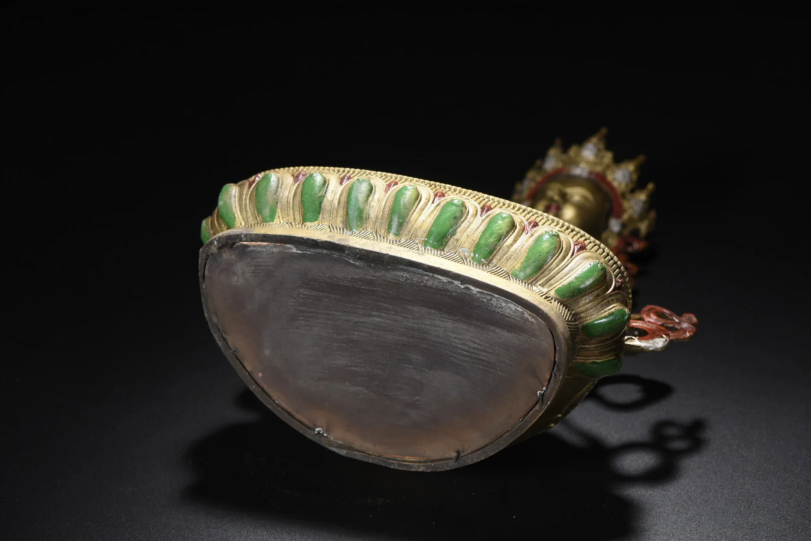 

12"Xizang Folk Collection Old Bronze Painted Amitayus Longevity Sitting Buddha Lotus Terrace Amitabha Worship Hall