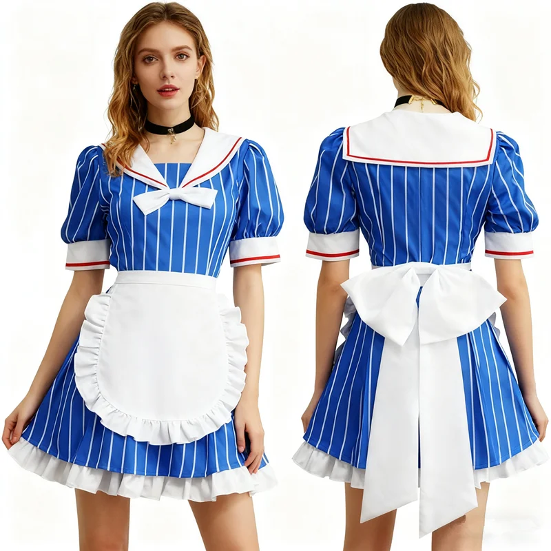 Miku Cosplay Costumes Anime Mesmerizer Uniform Women Striped Maid Dress Hat Apron Suit Halloween Christmas Carnival Party Dress
