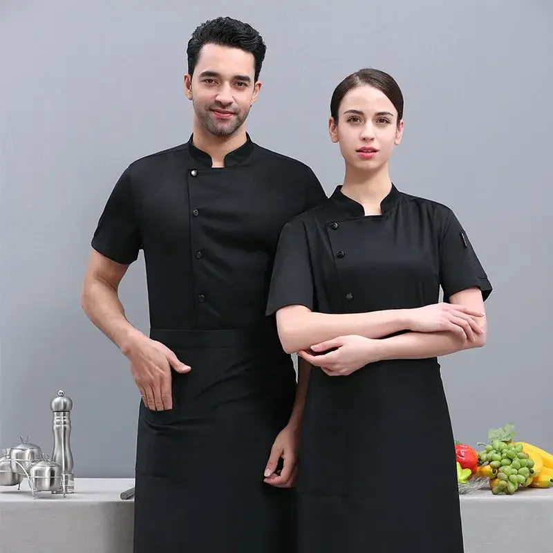 Breathable Mesh Chef Short Sleeve uniform Chef 's outfit Baker Work Clothes Waiter Restaurant Hotel Cook black Chef Coat food