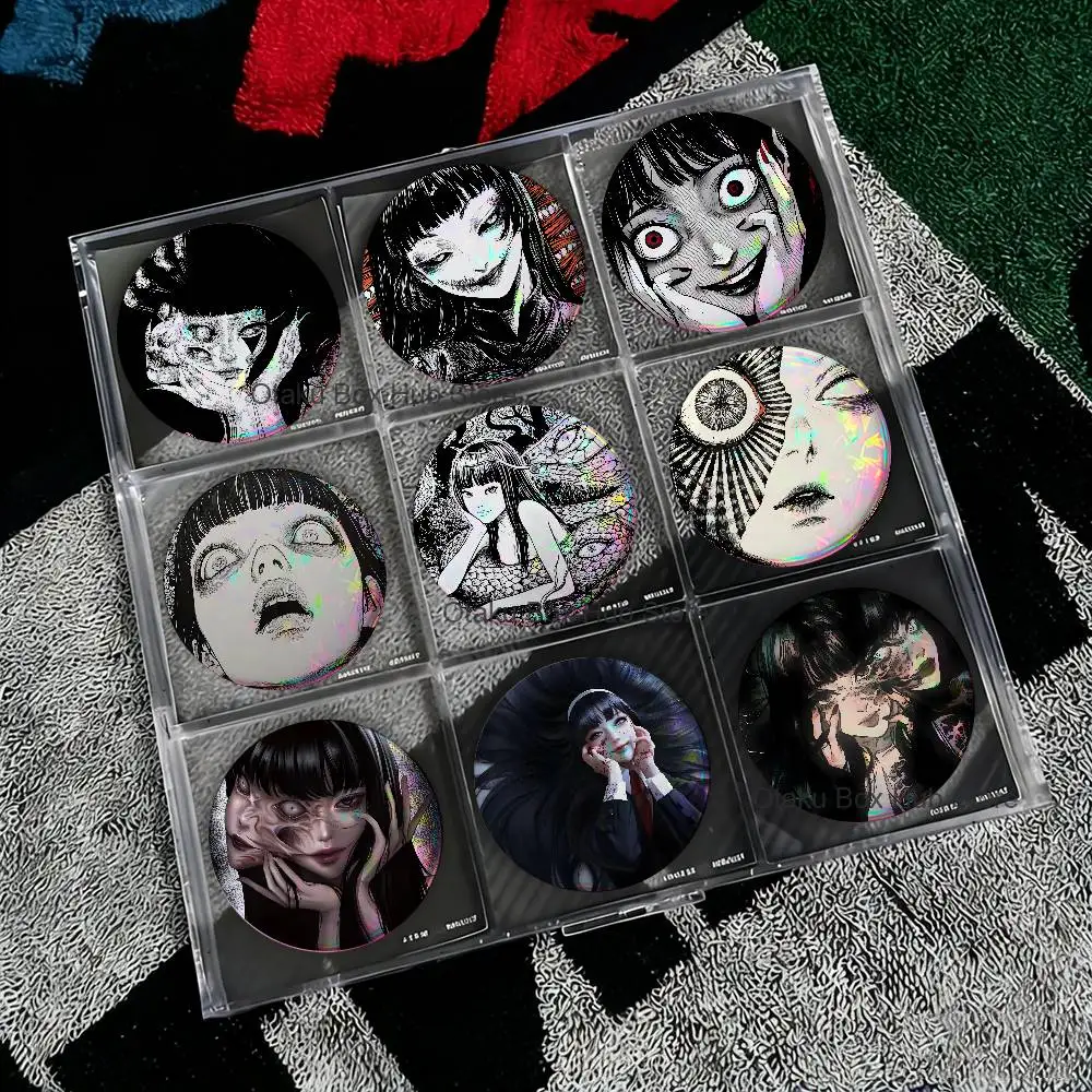 

Horror Anime T-Tomie Reflective Pin Tinplate Round Brooch Cartoon Cosplay Badges for Bag Hat Toys Gifts