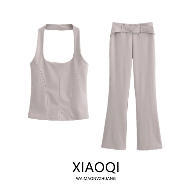 

Женский двусторонний эластичный топ с подвесным воротником, модный осенний Новое поступление 2024, универсальный комплект Sli