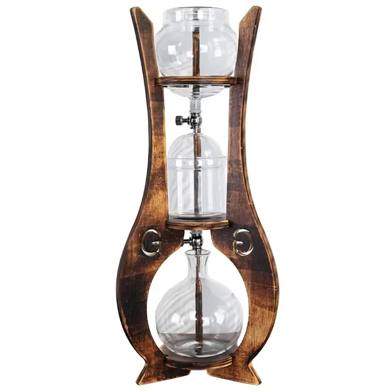 【RECOMMEND】Commercial Cold Brew Coffee Maker Wooden Home Stand Borosilicate Glass Ice Drop Pot Iced Cold Tower Drip