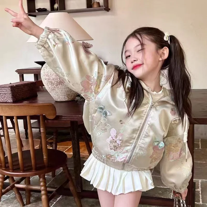 

Children's Clothing Girls' Jacket Fashion Hooded Jacket Spring New Style Youth Jacquard National Style Baseball Uniform