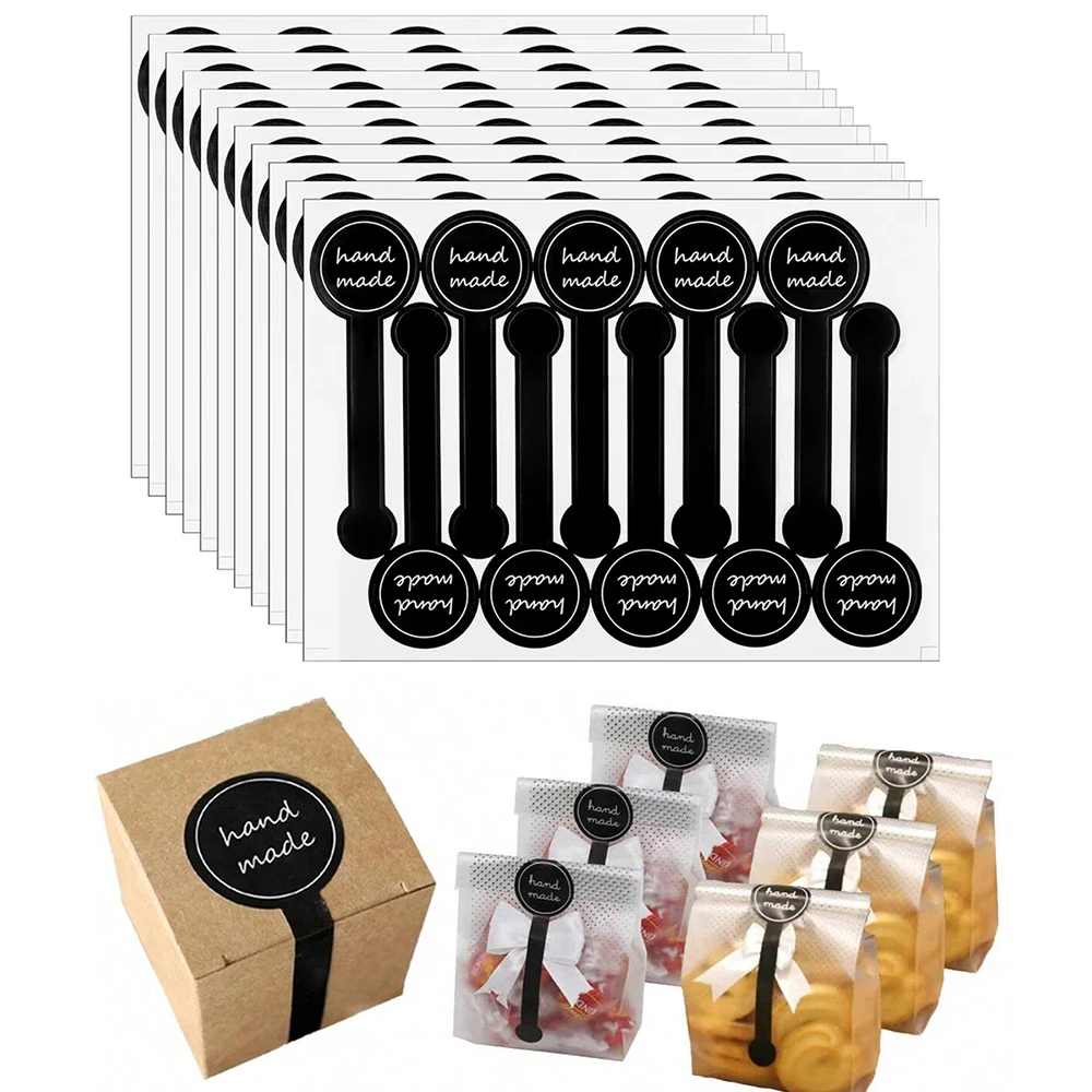 5/10/20/50/100 hojas de pegatinas de sello hechas a mano de agradecimiento, etiquetas adhesivas largas a rayas negras para embalaje de regalo, pan de piruleta