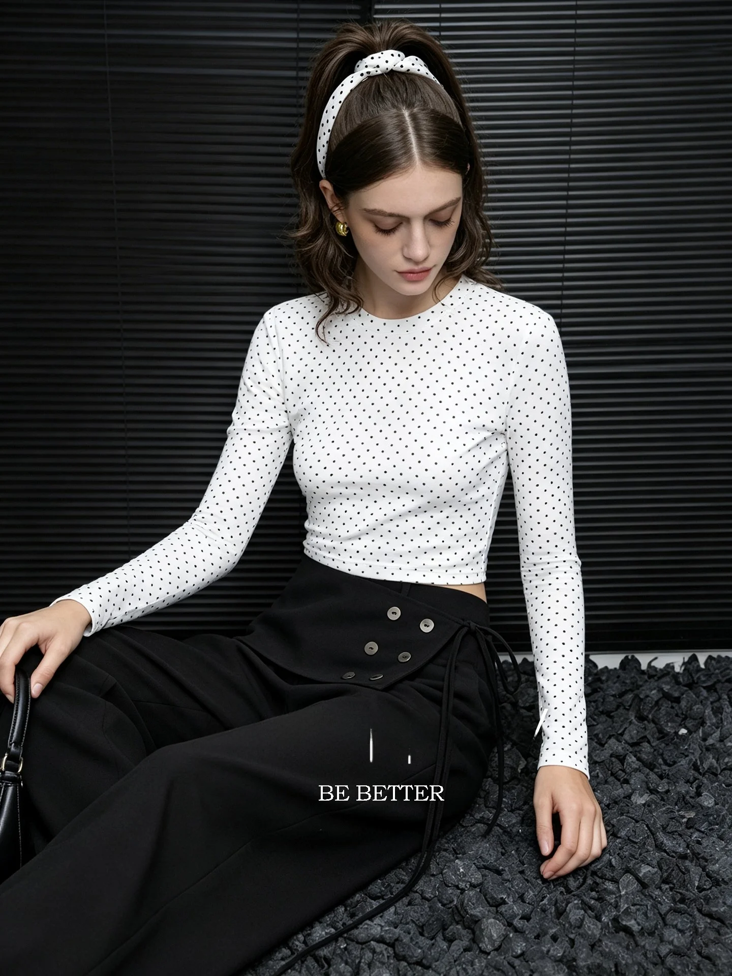 Huaappuw Black Casual Loose Straight Leg Pants for Women Button Detail High Waist Polyester Blend Fiber Commute And Travel Wear